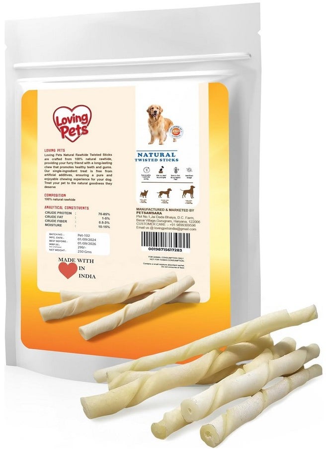 Loving Pets Loving Pets Dog Chew White Twisted Sticks for All Life Stages, Milk, 250G, 1 Count  - Image 2