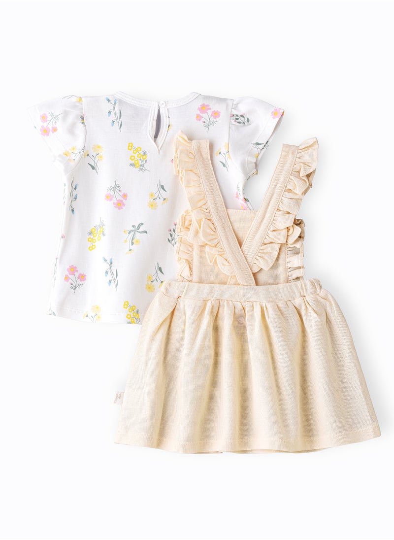 Elegant Kids Girls' Bunny Embroidered Dungaree Dress & Floral Tee Set  - Image 2