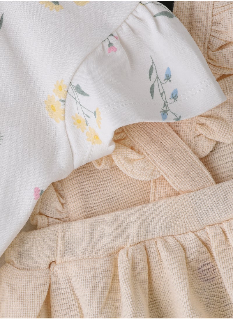 Elegant Kids Girls' Bunny Embroidered Dungaree Dress & Floral Tee Set  - Image 4