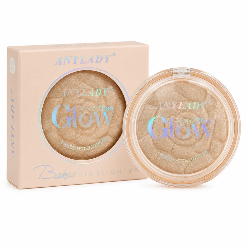 Me Now Baked Highlighter Powder Compact Soft Champagne Glow Shimmer Face Illuminator Rose Embossed Pressed Makeup 8g 02 - Image 1