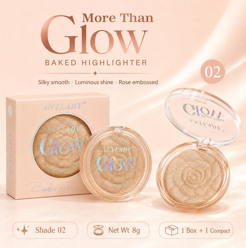 Me Now Baked Highlighter Powder Compact Soft Champagne Glow Shimmer Face Illuminator Rose Embossed Pressed Makeup 8g 02 - Image 2