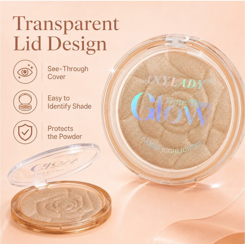 Me Now Baked Highlighter Powder Compact Soft Champagne Glow Shimmer Face Illuminator Rose Embossed Pressed Makeup 8g 02 - Image 3