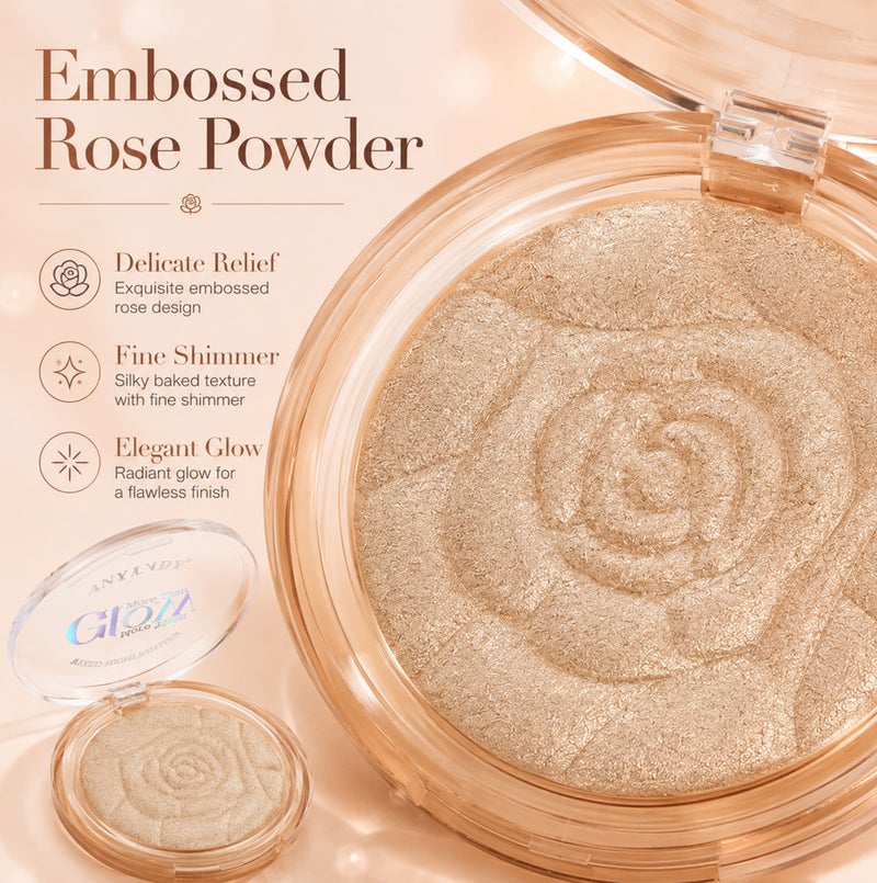 Me Now Baked Highlighter Powder Compact Soft Champagne Glow Shimmer Face Illuminator Rose Embossed Pressed Makeup 8g 02 - Image 4