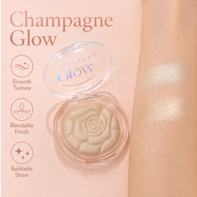 Me Now Baked Highlighter Powder Compact Soft Champagne Glow Shimmer Face Illuminator Rose Embossed Pressed Makeup 8g 02 - Image 5