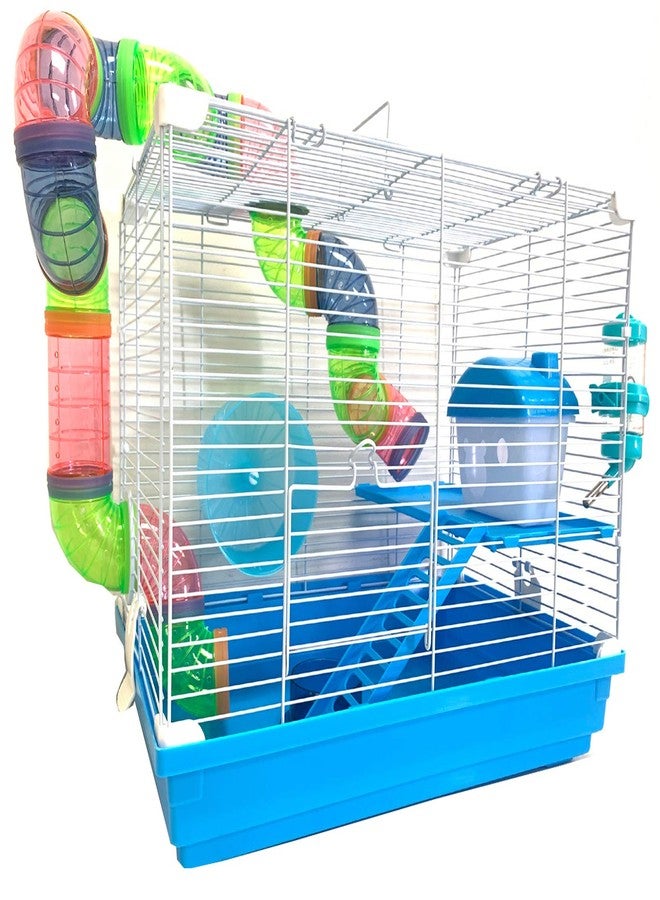 Mcage 2 Levels Habitat Hamster Home Rodent Gerbil Mouse Mice Rat Wire Cage with Complete Set of Accessories (18" L x 12" W x 15" H, Blue) - Image 1