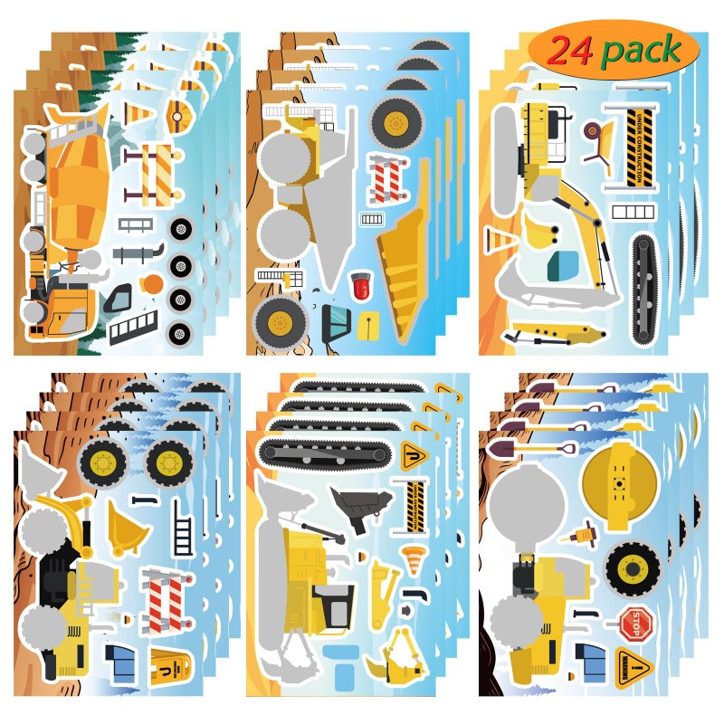 OTAITY 24 Sheets Make Your Own Construction Vehicle Stickers for Kids Boys MakeaFace Engineering Vehicles Fire Trucks Excavator for Construction Themed Party Favors - Image 2