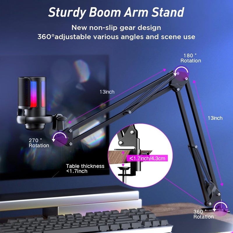 ميكروفون USB للكمبيوتر للألعاب مع إضاءة RGB وذراع متحرك - Image 3