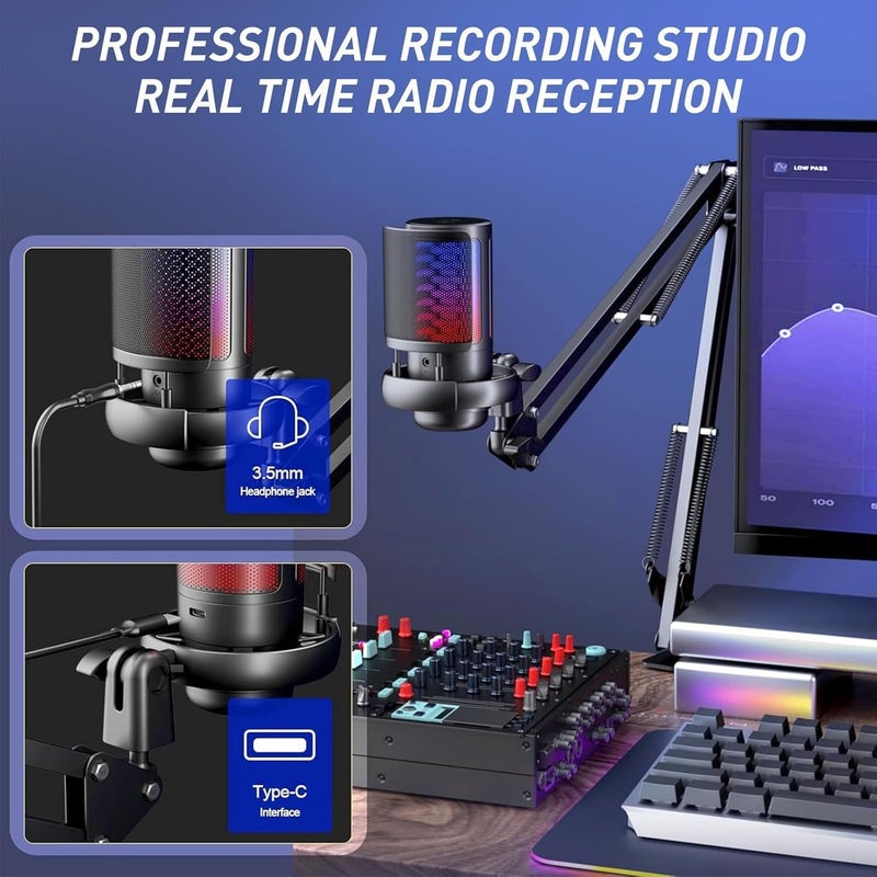 ميكروفون USB للكمبيوتر للألعاب مع إضاءة RGB وذراع متحرك - Image 4