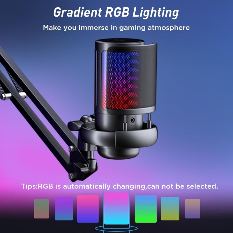 ميكروفون USB للكمبيوتر للألعاب مع إضاءة RGB وذراع متحرك - Image 2