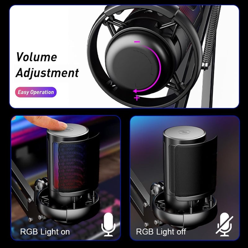 ميكروفون USB للكمبيوتر للألعاب مع إضاءة RGB وذراع متحرك - Image 5