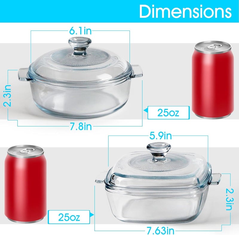 NUTRIUPS Set of 2 Glass Casserole Dishes with Lid - Microwave and Oven Safe - With Glass Lid - Image 2