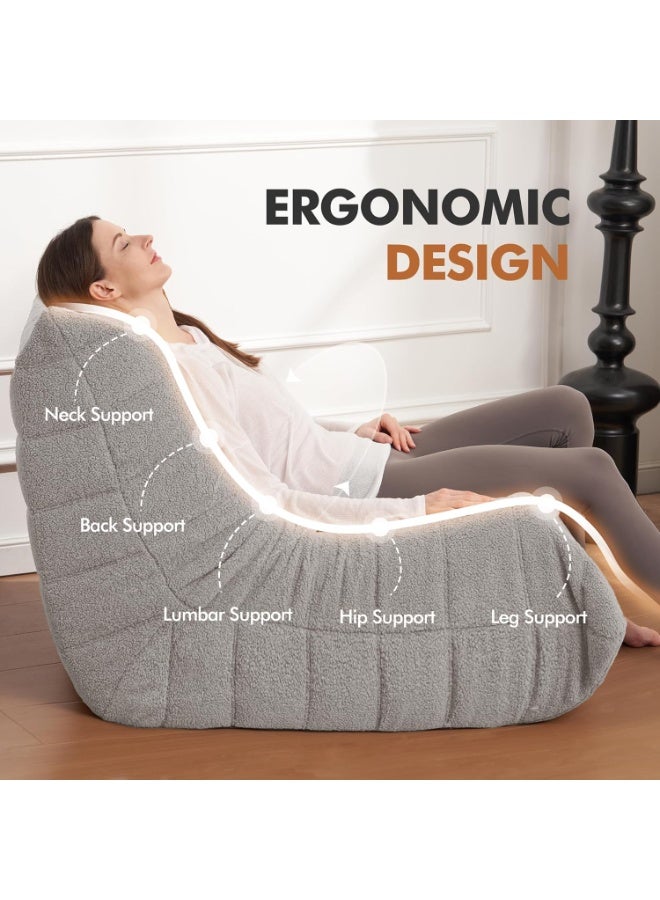 sahaba 85 Cm Bean Bag Chair Big Sofa Beanbag Chair for Adults Fireside Chair Bean Bag Lounger with Memory Foam Filled for Home,Apartment or Gaming Venue,100D x 85W x 75H, grey Teddy - Image 4