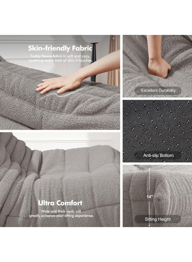 sahaba 85 Cm Bean Bag Chair Big Sofa Beanbag Chair for Adults Fireside Chair Bean Bag Lounger with Memory Foam Filled for Home,Apartment or Gaming Venue,100D x 85W x 75H, grey Teddy - Image 2