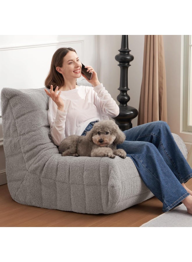 sahaba 85 Cm Bean Bag Chair Big Sofa Beanbag Chair for Adults Fireside Chair Bean Bag Lounger with Memory Foam Filled for Home,Apartment or Gaming Venue,100D x 85W x 75H, grey Teddy - Image 5