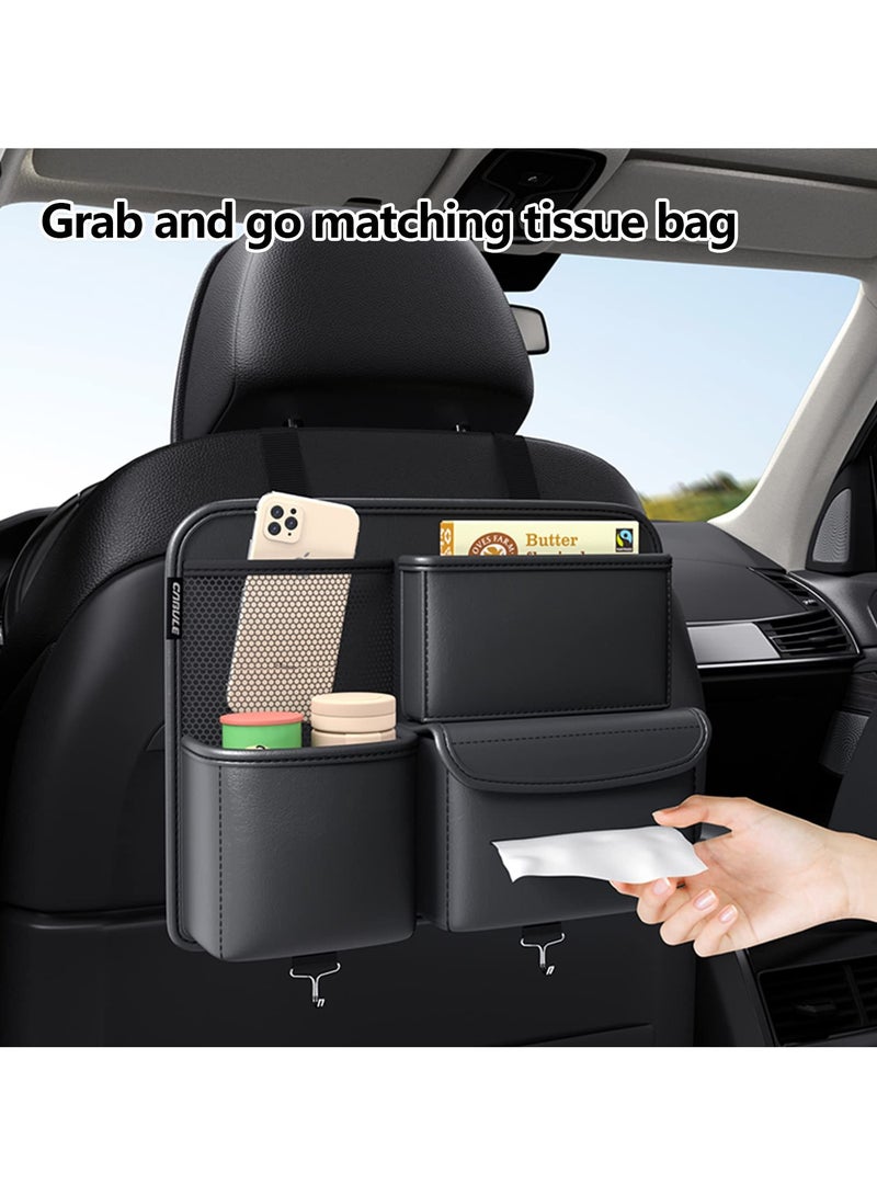 SYOSI Leather Car Backseat Organizer, Hanging Seat Storage Bag for Snacks, Drinks, Toys, Magazines, Keeps Car Clean and Tidy, Essential Travel Accessories, Black - Image 4