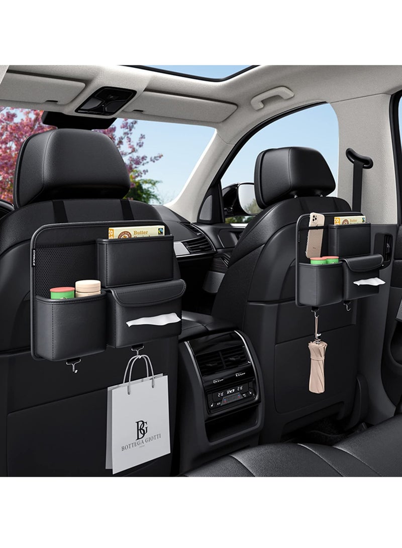 SYOSI Leather Car Backseat Organizer, Hanging Seat Storage Bag for Snacks, Drinks, Toys, Magazines, Keeps Car Clean and Tidy, Essential Travel Accessories, Black - Image 2