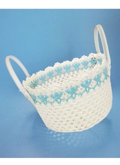 Salla Multipurpose Storage Cotton White and Blue Basket 23x15cm  - Image 4