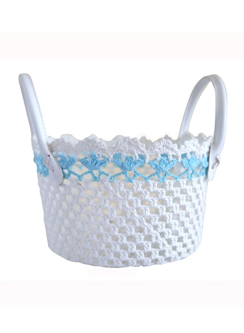 سلة لون أبيض وأزرق فاتح من القطن الطبيعي متعددة الاستخدامات قياس 23 في 15 سم - Image 1