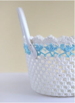 Salla Multipurpose Storage Cotton White and Blue Basket 23x15cm  - Image 3
