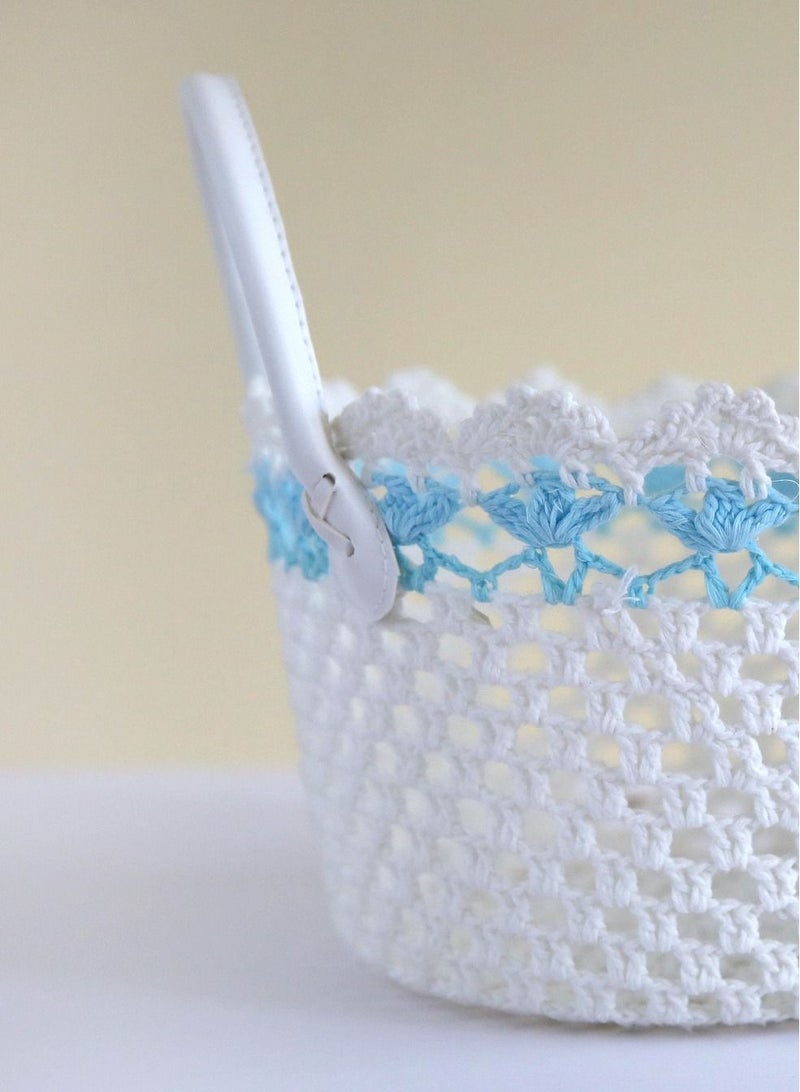 سلة لون أبيض وأزرق فاتح من القطن الطبيعي متعددة الاستخدامات قياس 23 في 15 سم - Image 3