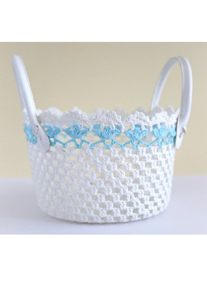 سلة لون أبيض وأزرق فاتح من القطن الطبيعي متعددة الاستخدامات قياس 23 في 15 سم - Image 2