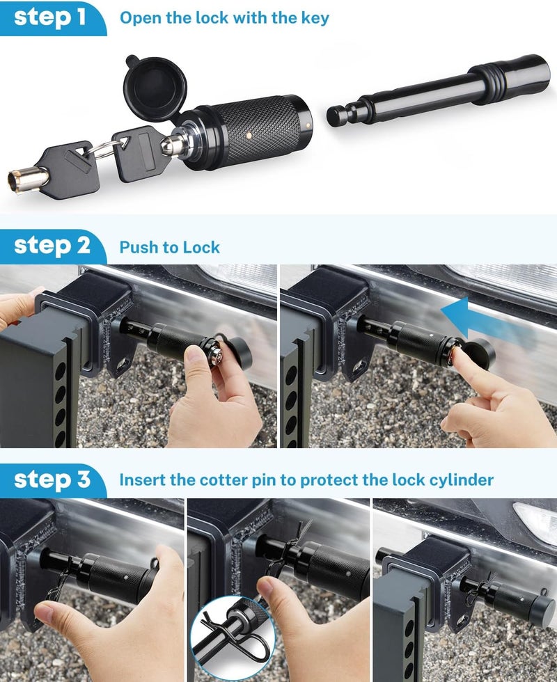 Kohree Trailer Hitch Pin Lock Set, 5/8 Inch Locking Hitch Pin with Keys, Tow Hitch Receiver Pin Lock Set Trailer Locking Pin for Class III IV Tow RV Trailer Hitch, Anti-Theft & Anti Rattle - Image 2