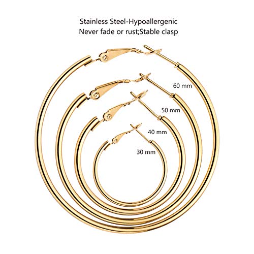 Cuicanstar 5 Pairs Gold Plated Hoop Earrings for Women, 14K Gold Plated Hypoallergenic Stainless Steel Hoop Earrings Set, Lightweight Large Small Gold Hoops Set - Image 3