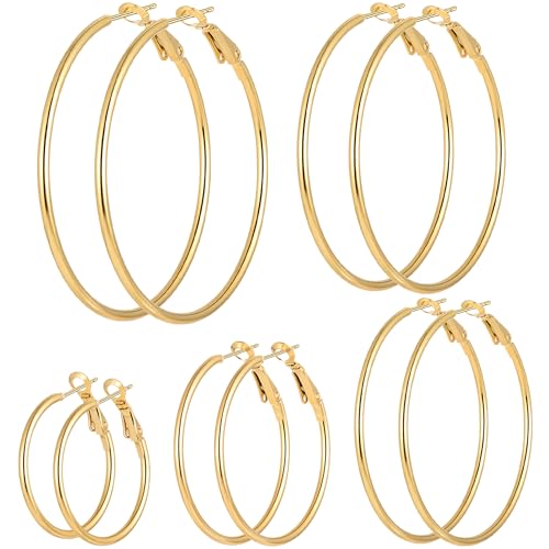 Cuicanstar 5 Pairs Gold Plated Hoop Earrings for Women, 14K Gold Plated Hypoallergenic Stainless Steel Hoop Earrings Set, Lightweight Large Small Gold Hoops Set - Image 1