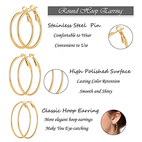 Cuicanstar 5 Pairs Gold Plated Hoop Earrings for Women, 14K Gold Plated Hypoallergenic Stainless Steel Hoop Earrings Set, Lightweight Large Small Gold Hoops Set - Image 5