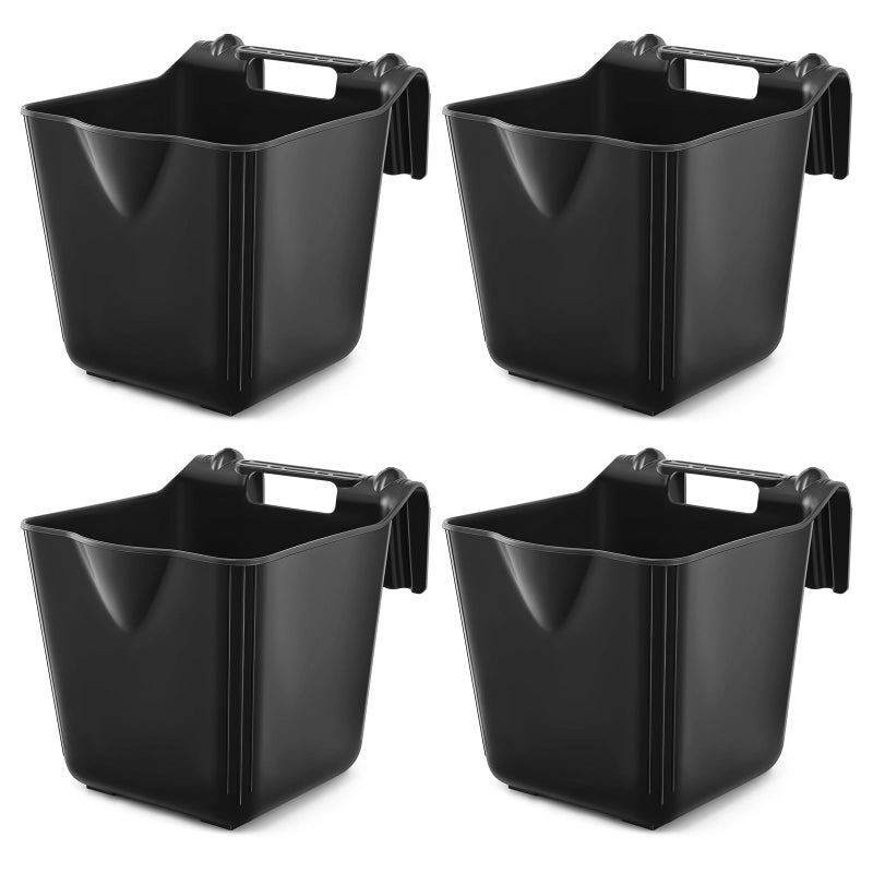 Marsui 4 Pack 15 Quart Horse Feeders for Stall Hook Over Hanging Fence Hay Feeder Mountable Livestock Plastic Feed Bucket for Farm Stalls Pasture, Stable to Feed Horses Sheep Cattle Cows Etc(Black) - Image 1