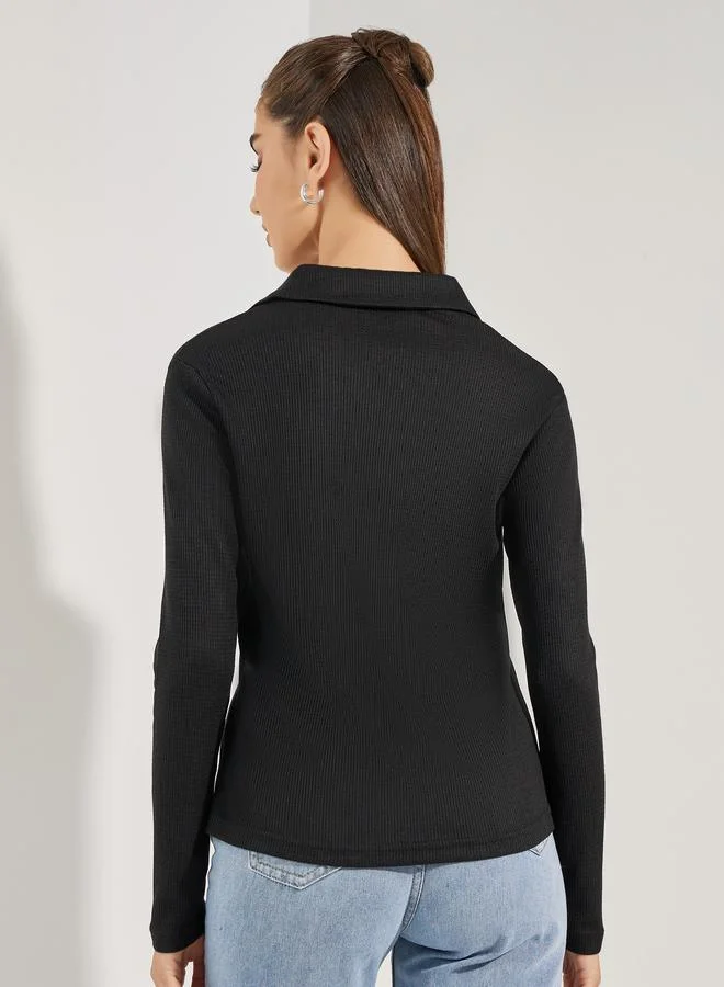 Styli Solid Waffle Knit Buttoned Down Shirt