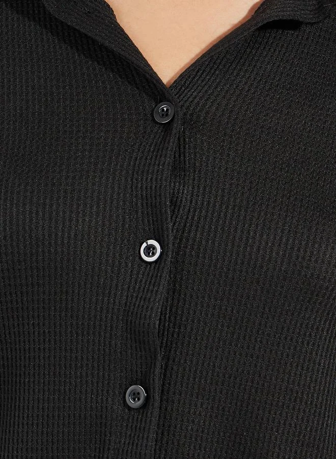 Styli Solid Waffle Knit Buttoned Down Shirt