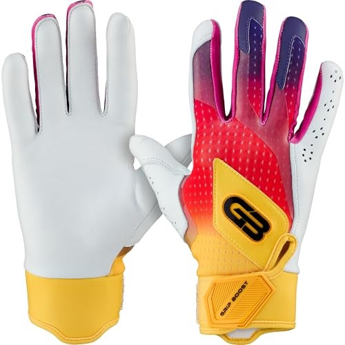 Grip Boost Baseball Batting Gloves with Boost Plus Leather Adult and Youth Sizes for Men and Youth Players Sunset Youth Medium - Image 1