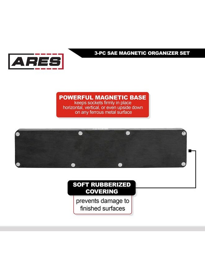 ARES 60037 3 Piece SAE Magnetic Socket Organizer Set Green Includes 1/4", 3/8", 1/2" Socket Holder for 68 Standard (Flat) and Deep Sockets Also Available in Red - Image 3