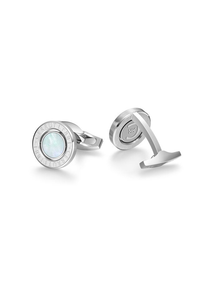 CERRUTI 1881 Lino Silver with Rotating Mother of Pearl Center Cufflinks for Men  - Image 3