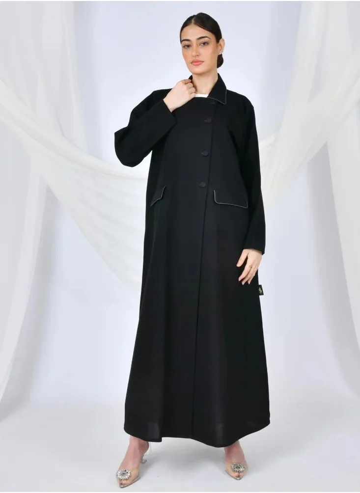 lamha abaya Formal black abaya with buttons and front pockets