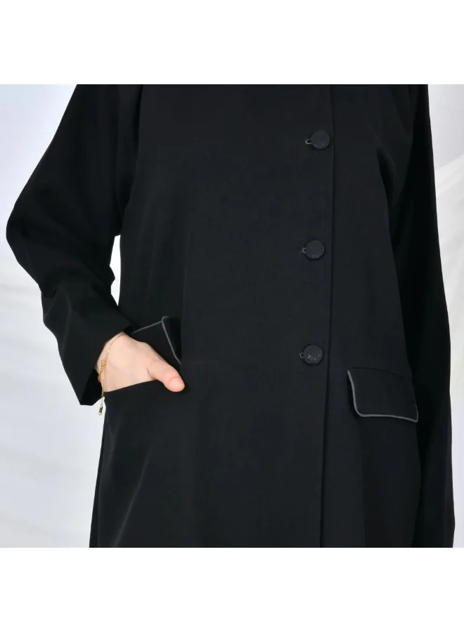lamha abaya Formal black abaya with buttons and front pockets