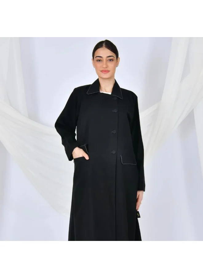 lamha abaya Formal black abaya with buttons and front pockets