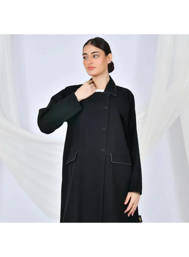 lamha abaya Formal black abaya with buttons and front pockets