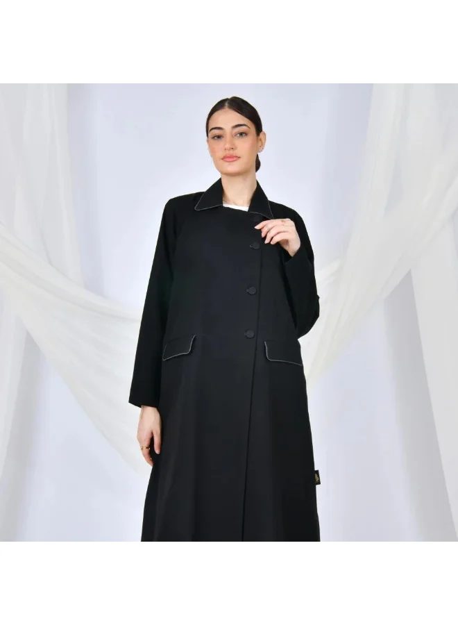 lamha abaya Formal black abaya with buttons and front pockets
