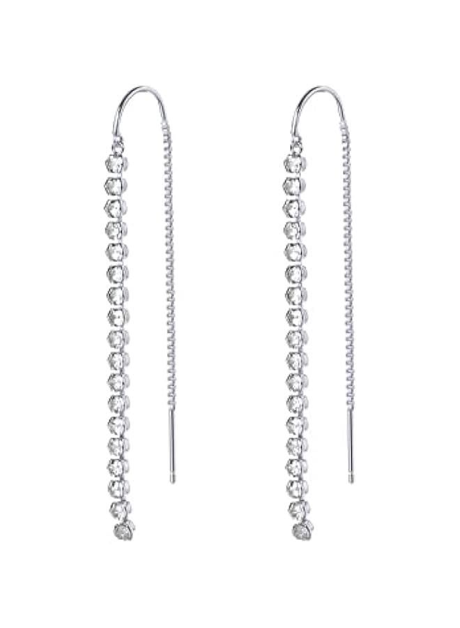 PAVOI 14K Gold Plated 925 Sterling Silver Post Threader Earrings for Women - Minimalist Gold Chain Earrings Double Piercings - Dangle Twist Wavy - Image 1