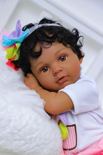 SCOM Realistic Reborn Baby Doll  20 Inch Real Life Black Doll Girl Lifelike African American Baby with Full Body Vinyl Weighted Newborn Brown Hispanic Dolls for Ages 3 4 5 6  Gift - Image 1