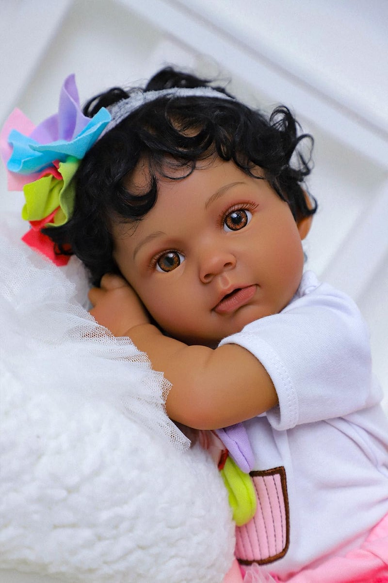 SCOM Realistic Reborn Baby Doll  20 Inch Real Life Black Doll Girl Lifelike African American Baby with Full Body Vinyl Weighted Newborn Brown Hispanic Dolls for Ages 3 4 5 6  Gift - Image 2