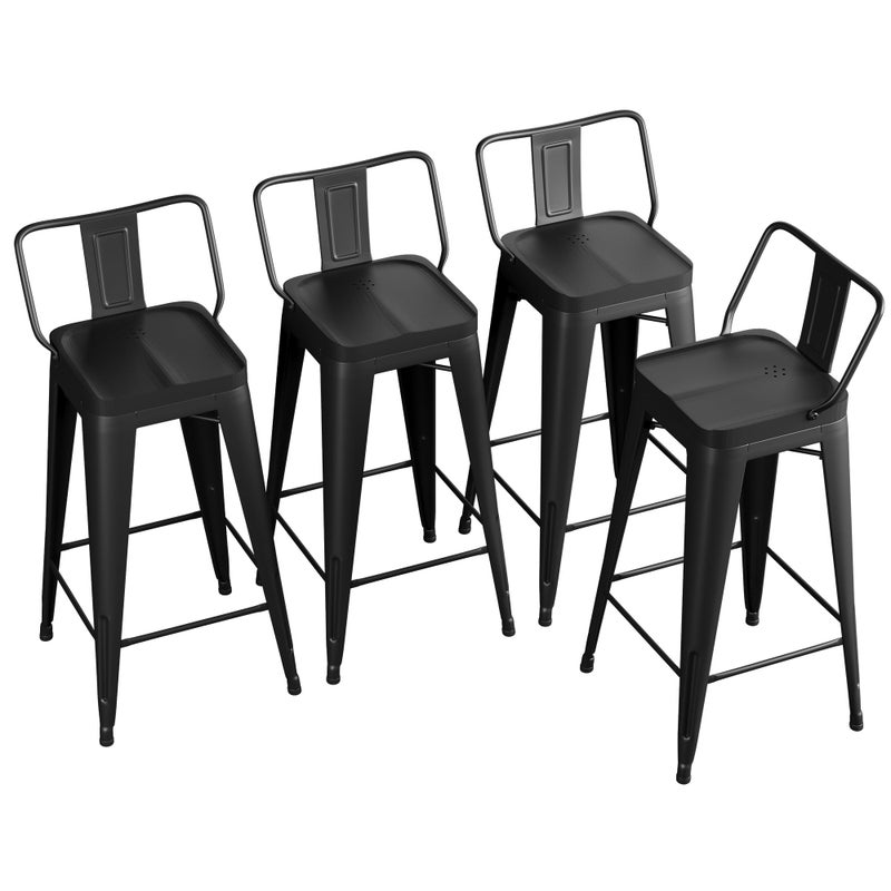Alunaune 26 Metal Bar Stools Set of 4 Counter Height Barstools Industrial Counter Stool Kitchen Bar Chairs Indoor OutdoorLow Back Black