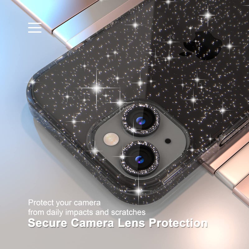 Choiche Compatible for iPhone 14 Case Women Phone Case, Cute Bling Sparkly, Military Grade Drop Protection, 2 Diamond Camera Lens Covers, 2 Tempered Glass Protectors, 6.1 inch (Glitter Black) - Image 3
