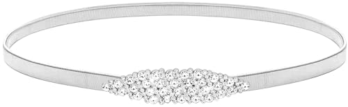 LIMHOO Women's Skinny Metal Waist Belt Elastic Thin Waist Belt for Dress Stretch Chain Belt (HY19414-Silver-S) - Image 1