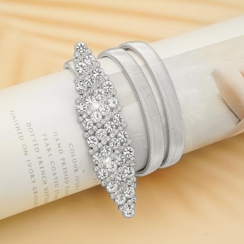 LIMHOO Women's Skinny Metal Waist Belt Elastic Thin Waist Belt for Dress Stretch Chain Belt (HY19414-Silver-S) - Image 5