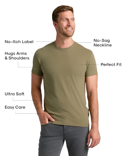 True Classic Mens T-Shirts – Short Sleeve Crew Neck T Shirts for Man, Cotton Blend Plain Novelty Men's T-Shirts, Pack of 1, Military Green, M - Image 2