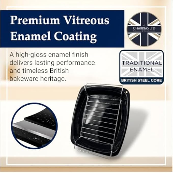 Chabrias Ltd 37Cm Vitreous Enamel Roasting Pan Tray  Rack Made In England Black Gbb045424 - Image 4