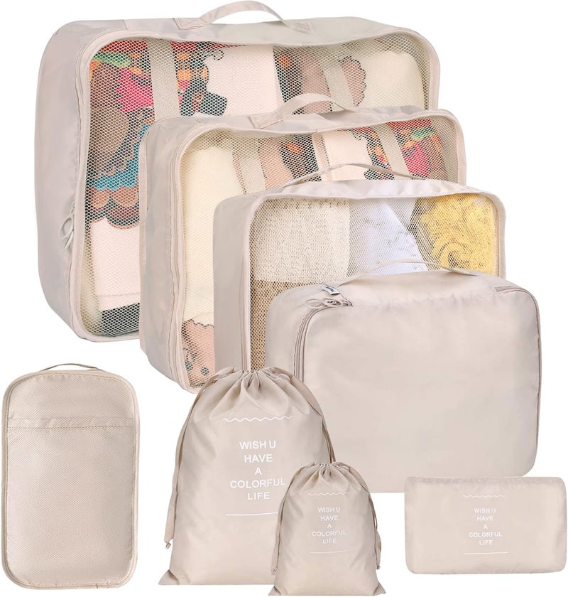 kingdalux 8 Set Packing Cubes for Suitcases, Travel Luggage Packing Organizers with Laundry Bag, Compression Storage Shoe Bag, Clothing Underwear Bag, for Man & Women - Image 1